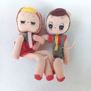 Vintage 1950s Christmas Ornament Stockinette Dolls Big Eye Boy Delta Japan